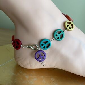 HAND CRAFTED BOHO ANKLET RAINBOW PEACE LGBTQ+  Fits Ankles 8.5” to 11”